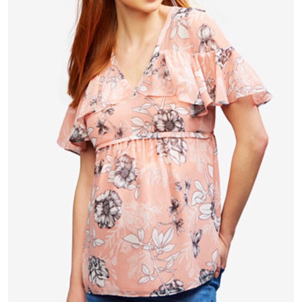 NWT maternity blush flutter sleeve blouse